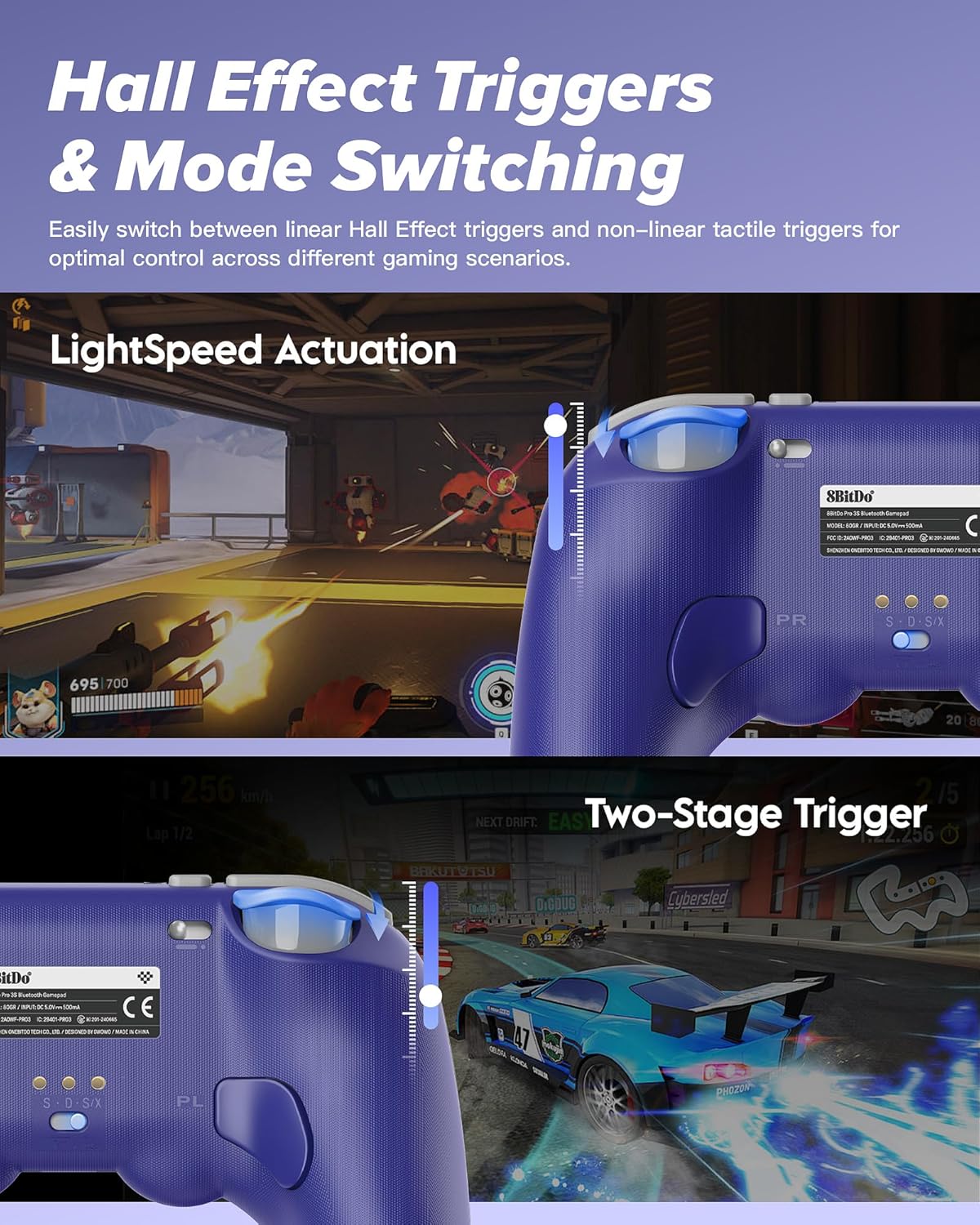 Controle 8Bitdo Pro 3 Bluetooth com Joysticks TMR Roxo 3 Controle 8Bitdo Pro 3 Bluetooth com Joysticks TMR Roxo - Imagem 3