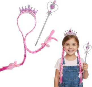 Tiara de Princesa com Trança Coroa e Varinha para Fantasia