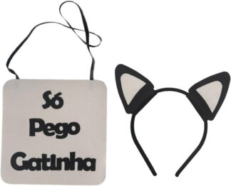 Plaquinha de Carnaval Gatinha com Tiara Fantasia para Bloquinho