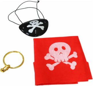Kit Pirata 3 Peças com Bandana Tapa Olho e Brinco para Fantasia