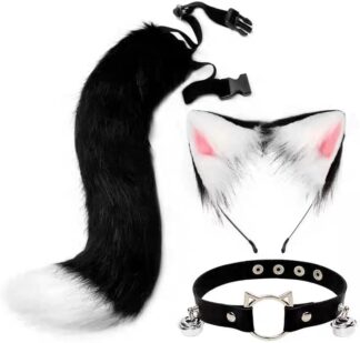 Conjunto Acessórios Fantasia Gato Pelúcia Cosplay Halloween