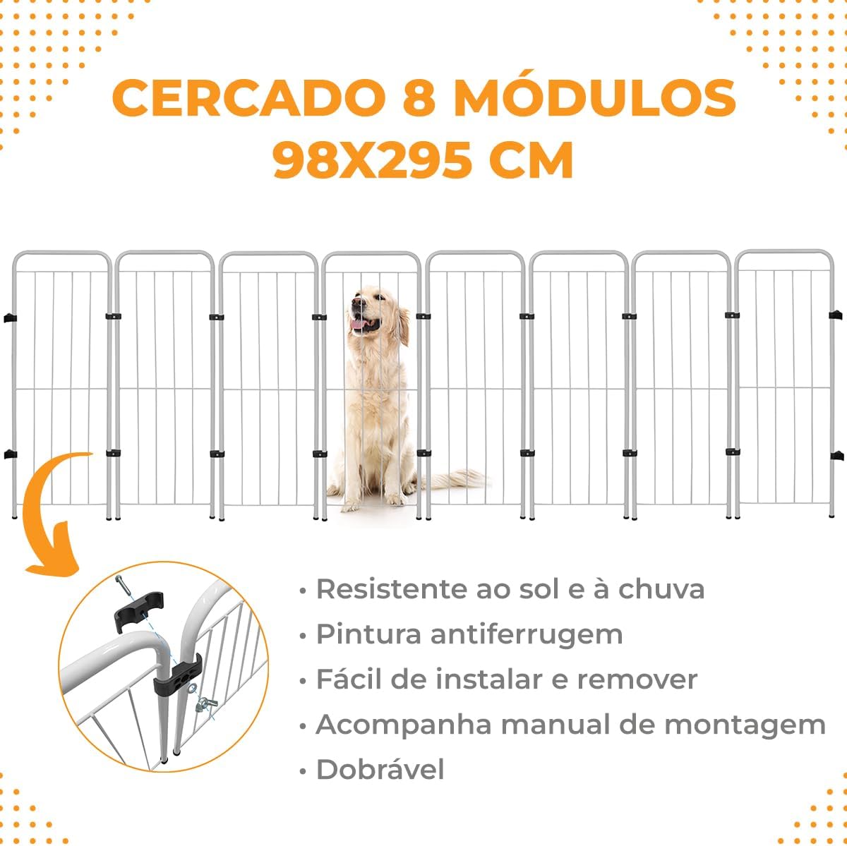 Cercado Pet Utility 8 Módulos Dobrável 98 cm para Cachorros 2 Cercado Pet Utility 8 Módulos Dobrável 98 cm para Cachorros - Imagem 2