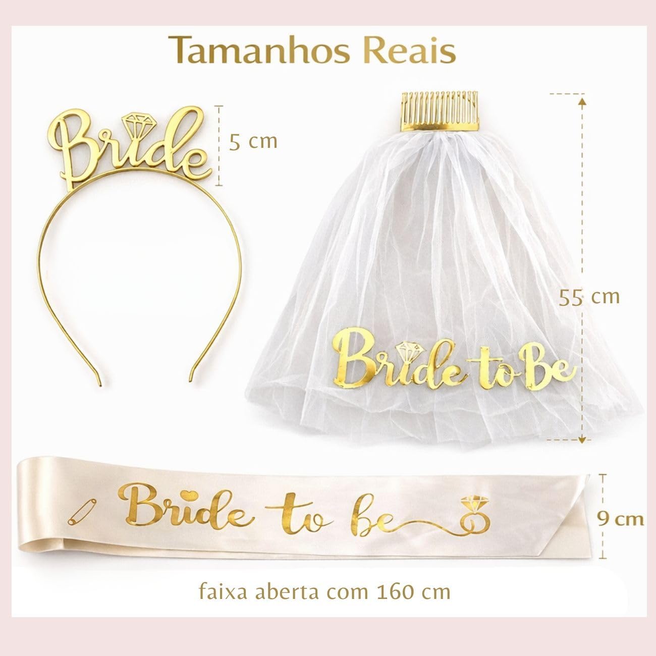 Kit Despedida de Solteira Noiva 3 Peças Tiara Véu e Faixa 5 Kit Despedida de Solteira Noiva 3 Peças Tiara Véu e Faixa - Imagem 5