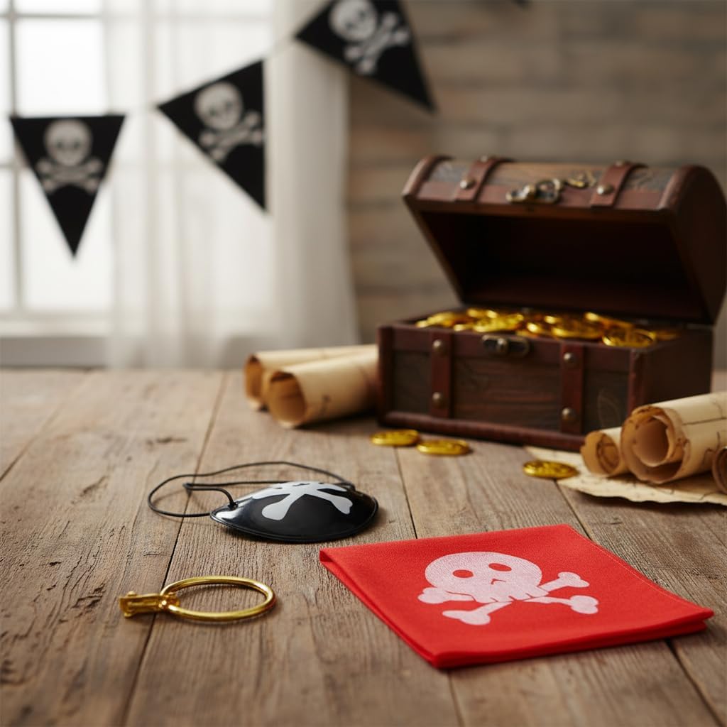 Kit Pirata 3 Peças com Bandana Tapa Olho e Brinco para Fantasia 2 Kit Pirata 3 Peças com Bandana Tapa Olho e Brinco para Fantasia - Imagem 2