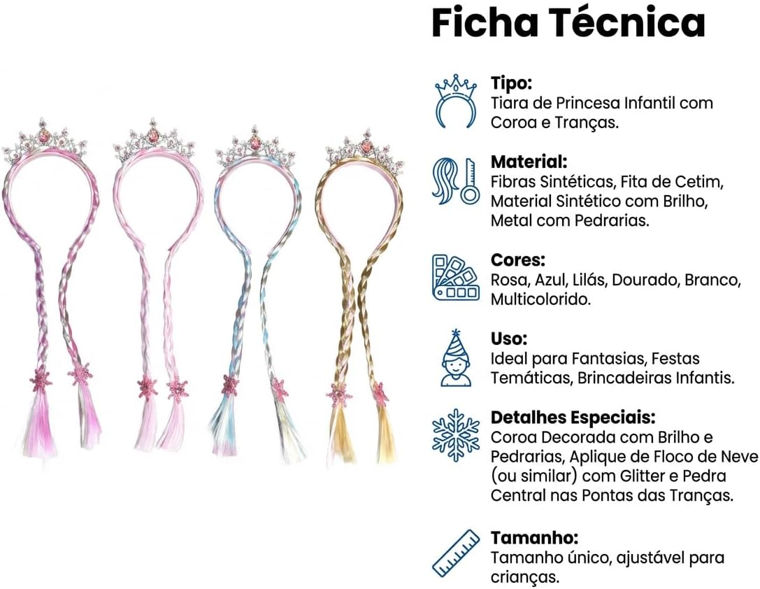 Tiara Princesa Infantil com Tranças e Coroa para Fantasias 8 Tiara Princesa Infantil com Tranças e Coroa para Fantasias - Imagem 8