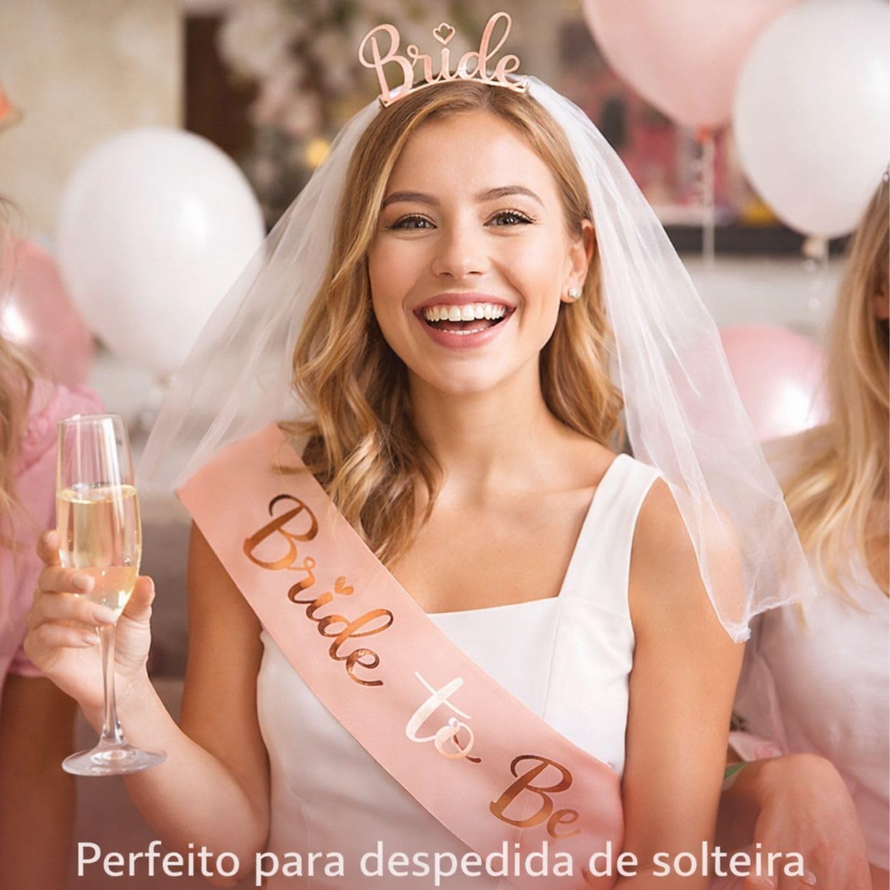 Kit Despedida de Solteira Noiva 3 Peças Tiara Véu e Faixa 2 Kit Despedida de Solteira Noiva 3 Peças Tiara Véu e Faixa - Imagem 2