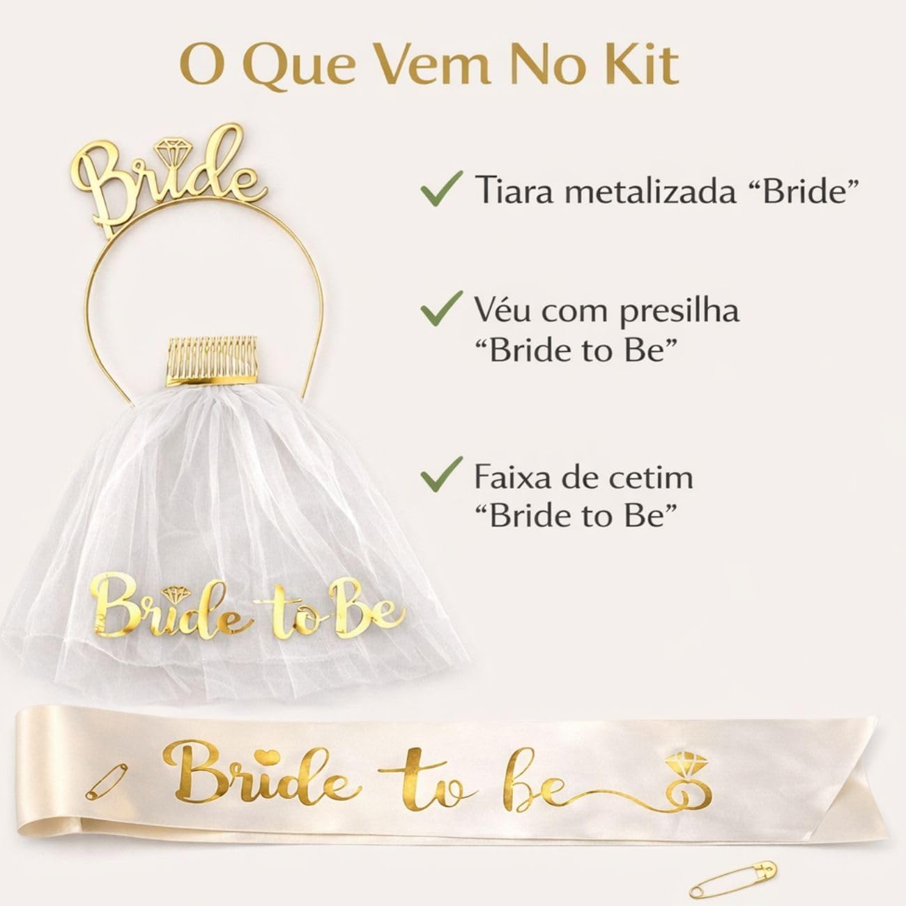 Kit Despedida de Solteira Noiva 3 Peças Tiara Véu e Faixa 6 Kit Despedida de Solteira Noiva 3 Peças Tiara Véu e Faixa - Imagem 6