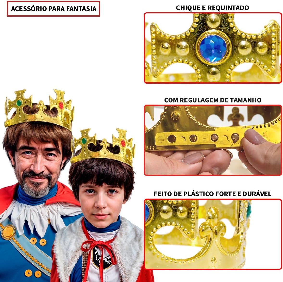 Coroa Fantasias Carol Ajustável Luxo para Rei e Rainha 6 Coroa Fantasias Carol Ajustável Luxo para Rei e Rainha - Imagem 6