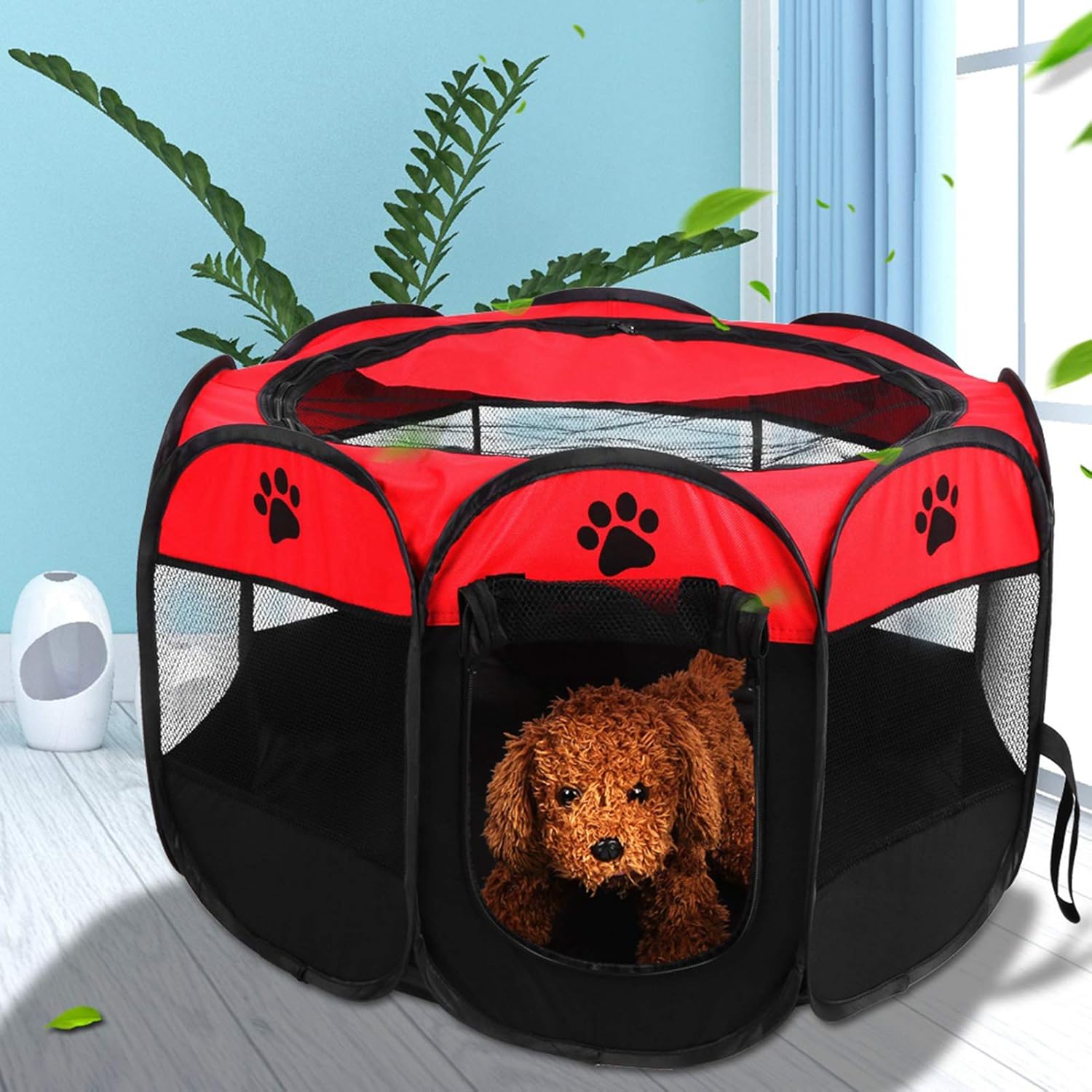 Cercadinho para Cães AYNEFY Dobrável em Tecido Oxford Vermelho 2 Cercadinho para Cães AYNEFY Dobrável em Tecido Oxford Vermelho - Imagem 2