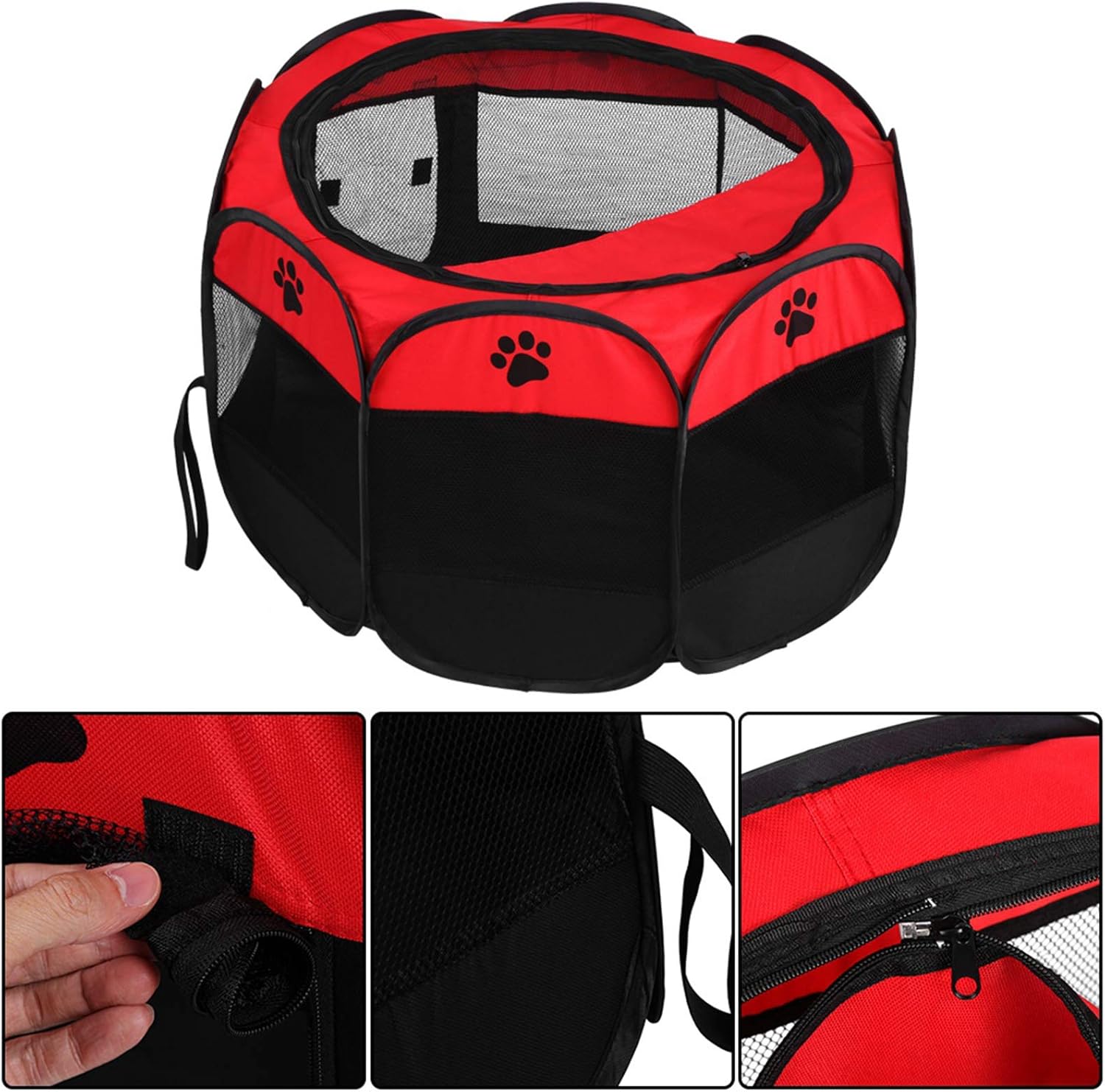 Cercadinho para Cães AYNEFY Dobrável em Tecido Oxford Vermelho 3 Cercadinho para Cães AYNEFY Dobrável em Tecido Oxford Vermelho - Imagem 3