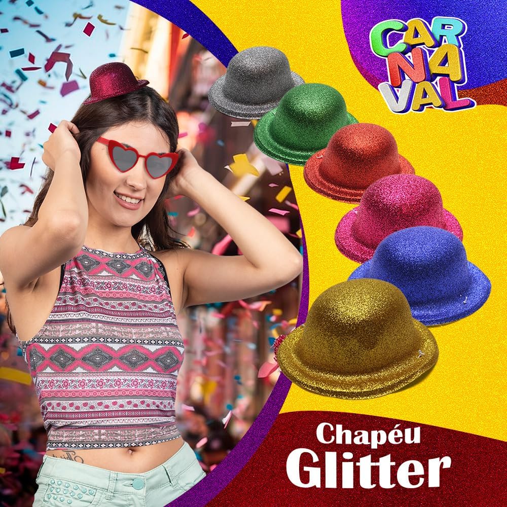 Mini Chapéu E-Store Glitter Acessório de Carnaval para Fantasia 4 Mini Chapéu E-Store Glitter Acessório de Carnaval para Fantasia - Imagem 4