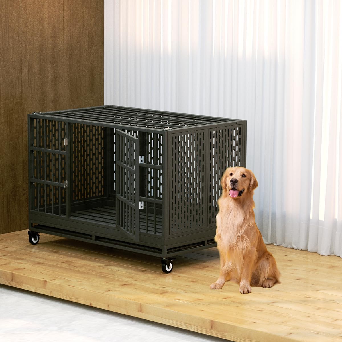 Gaiola para Cães Snuowu BJ-38 Resistente Dobrável de Metal 7 Gaiola para Cães Snuowu BJ-38 Resistente Dobrável de Metal - Imagem 7
