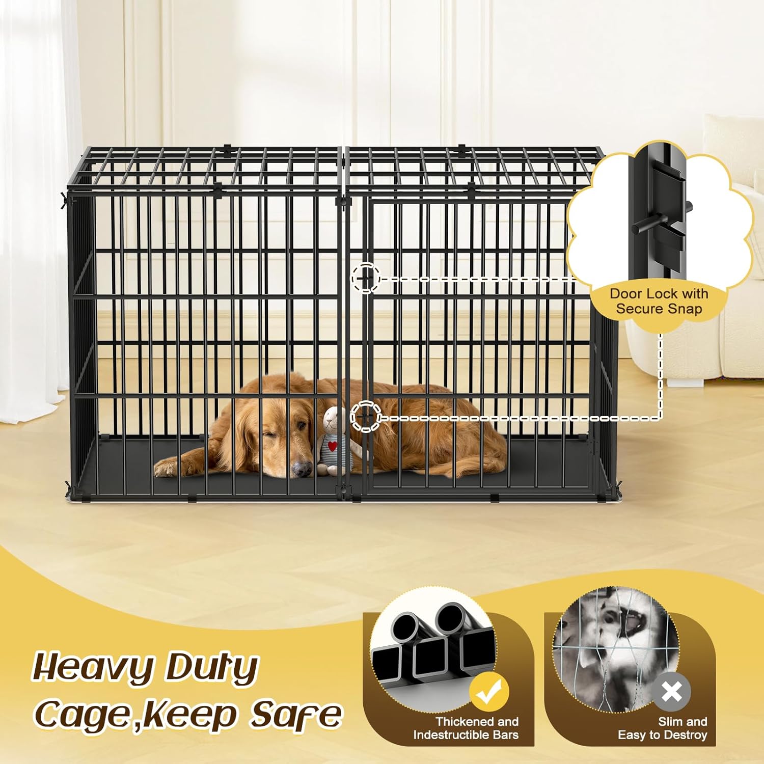 Gaiola para Cães Pawaboo Resistente e Indestrutível com Tapete 3 Gaiola para Cães Pawaboo Resistente e Indestrutível com Tapete - Imagem 3