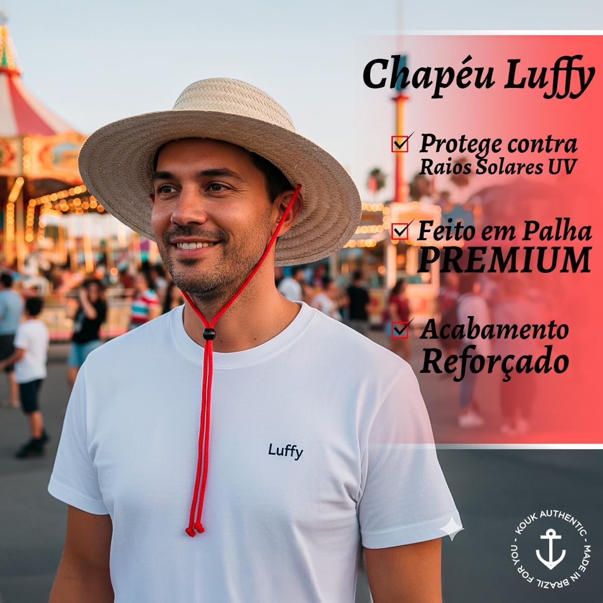 Chapéu de Palha Kouk Authentic Luffy One Piece Cosplay Infantil 4 Chapéu de Palha Kouk Authentic Luffy One Piece Cosplay Infantil - Imagem 4