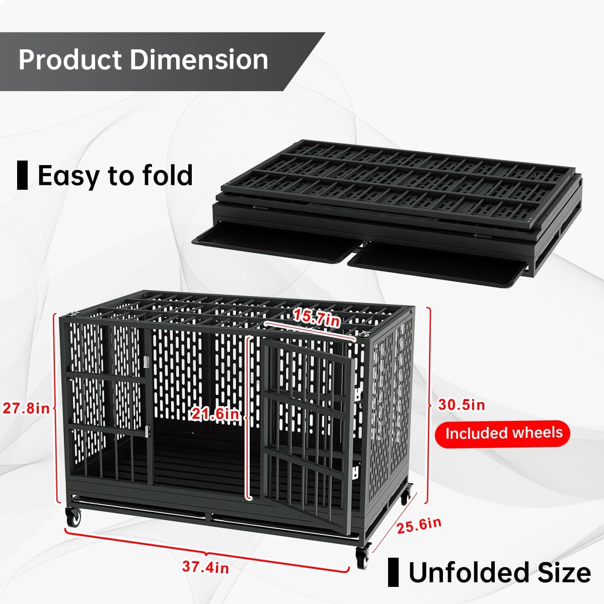 Gaiola para Cães Snuowu BJ-38 Resistente Dobrável de Metal 2 Gaiola para Cães Snuowu BJ-38 Resistente Dobrável de Metal - Imagem 2