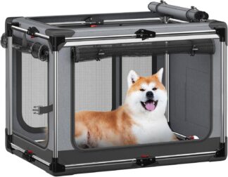 Caixa Dobrável Pawtners M para Cães Portátil de Viagem Cinza