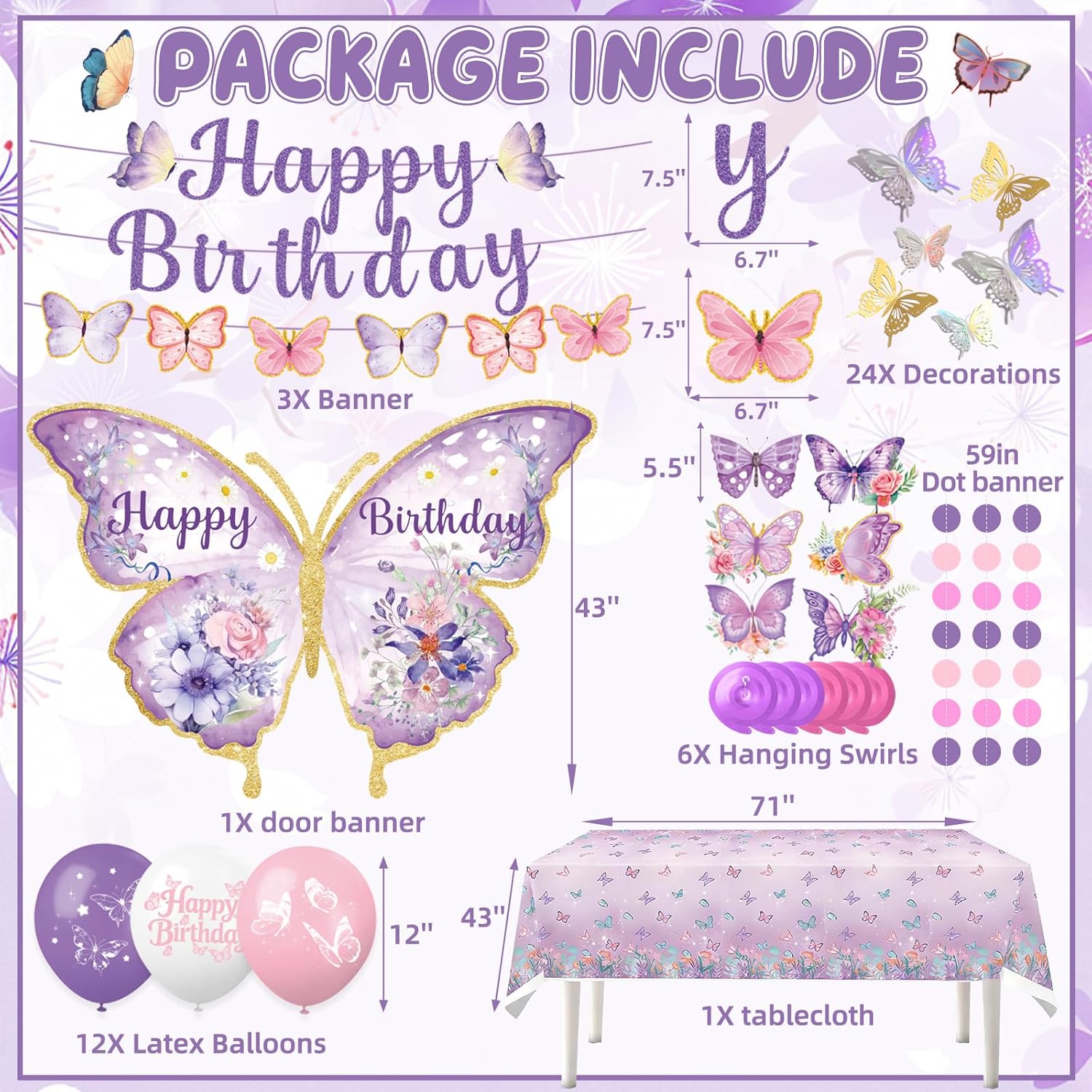 Decorações de Aniversário Borboleta Bluegogo Kit Festa Roxa 2 Decorações de Aniversário Borboleta Bluegogo Kit Festa Roxa - Imagem 2