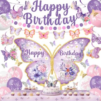 Decorações de Aniversário Borboleta Bluegogo Kit Festa Roxa