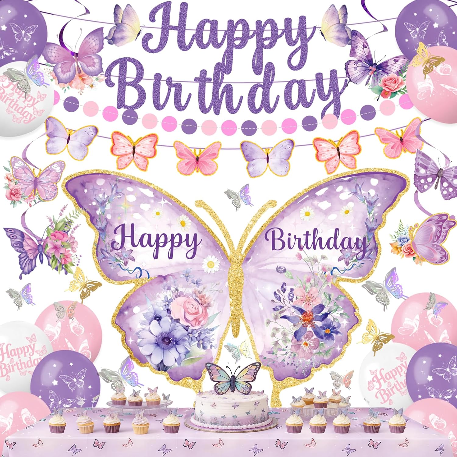 Decorações de Aniversário Borboleta Bluegogo Kit Festa Roxa 1 Decorações de Aniversário Borboleta Bluegogo Kit Festa Roxa