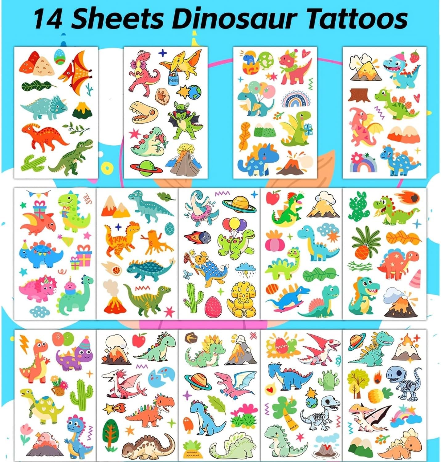 Tatuagens Temporárias Dinossauro Kit 14 Folhas para Festas 3 Tatuagens Temporárias Dinossauro Kit 14 Folhas para Festas - Imagem 3