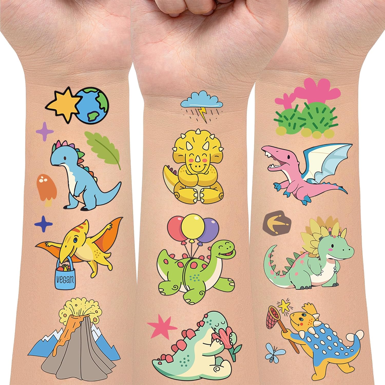 Tatuagens Temporárias Dinossauro Kit 14 Folhas para Festas 1 Tatuagens Temporárias Dinossauro Kit 14 Folhas para Festas
