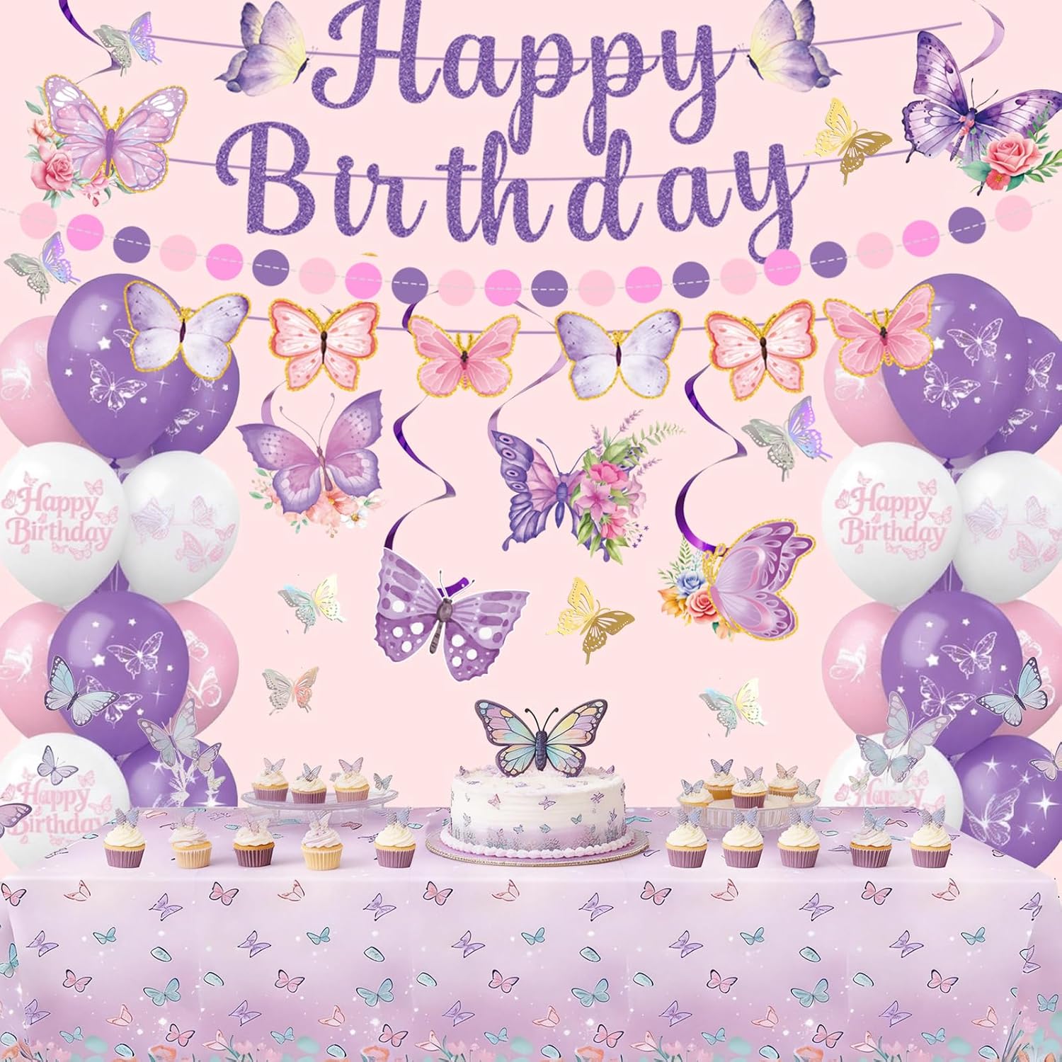 Decorações de Aniversário Borboleta Bluegogo Kit Festa Roxa 5 Decorações de Aniversário Borboleta Bluegogo Kit Festa Roxa - Imagem 5