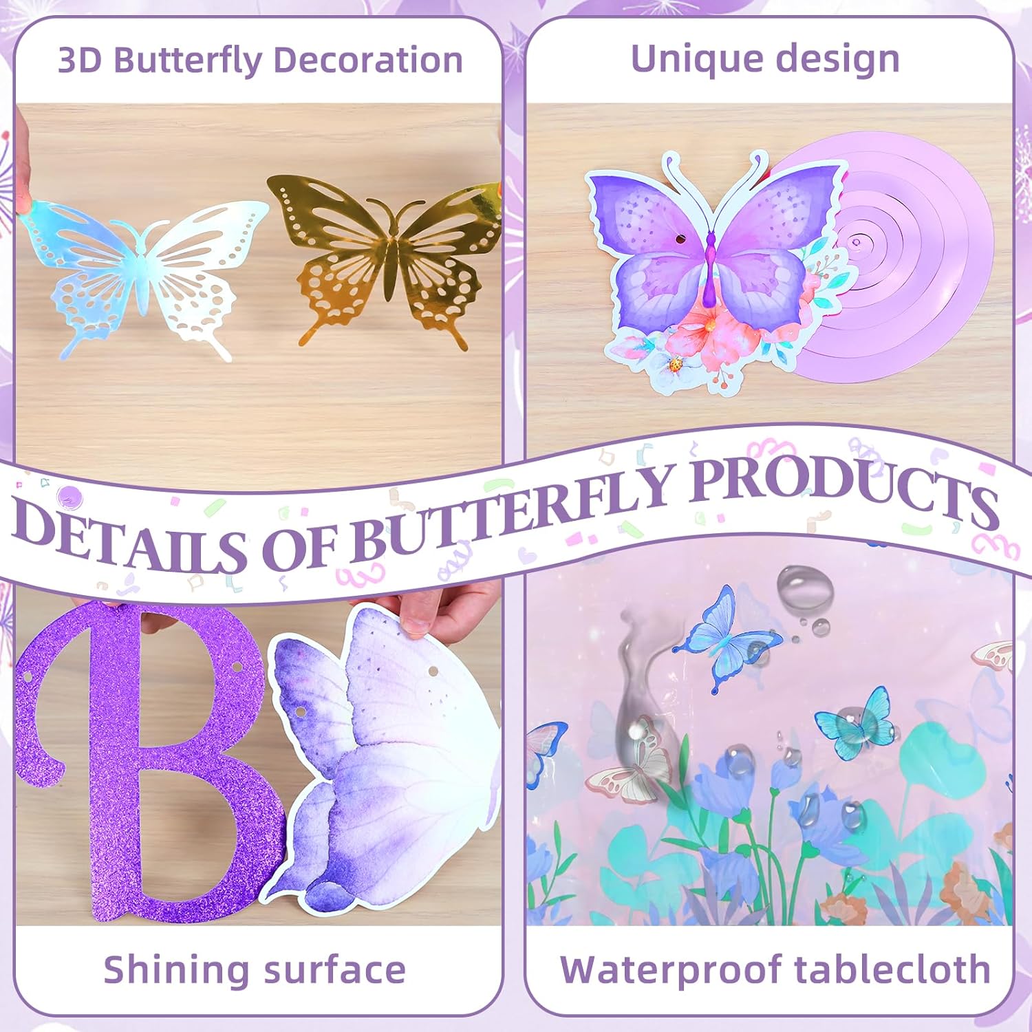 Decorações de Aniversário Borboleta Bluegogo Kit Festa Roxa 4 Decorações de Aniversário Borboleta Bluegogo Kit Festa Roxa - Imagem 4