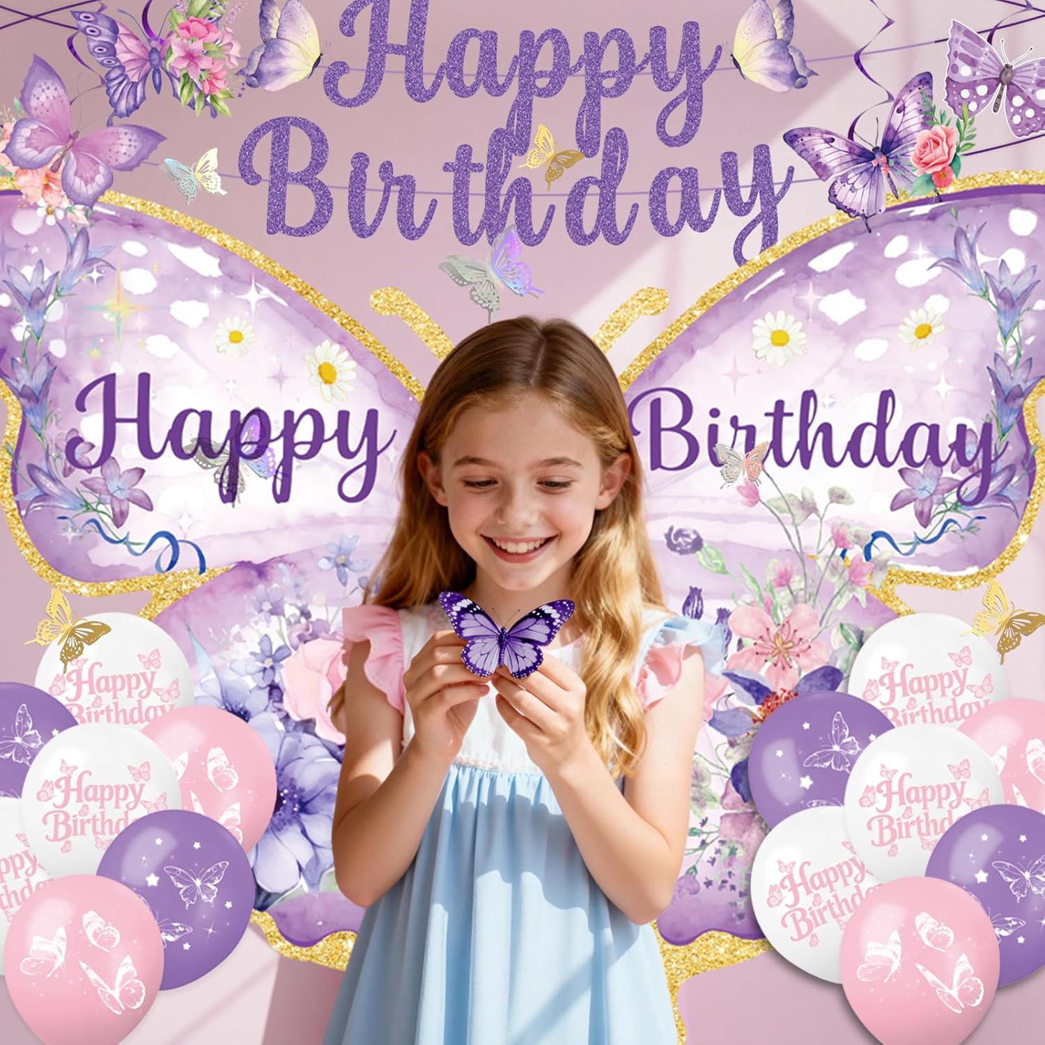 Decorações de Aniversário Borboleta Bluegogo Kit Festa Roxa 6 Decorações de Aniversário Borboleta Bluegogo Kit Festa Roxa - Imagem 6
