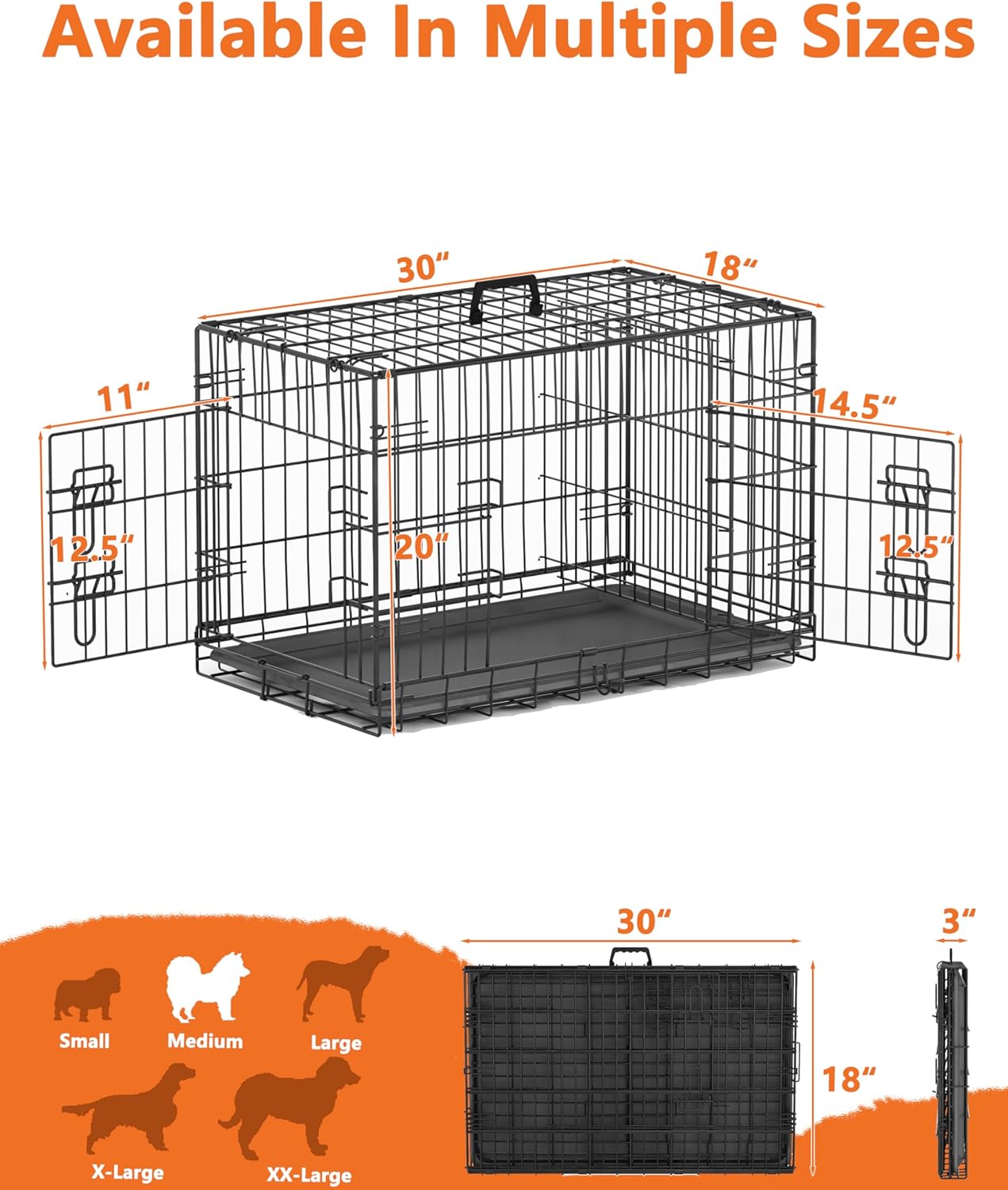 Caixa para Cães Piskyet 76cm com Porta Dupla e Bandeja 2 Caixa para Cães Piskyet 76cm com Porta Dupla e Bandeja - Imagem 2