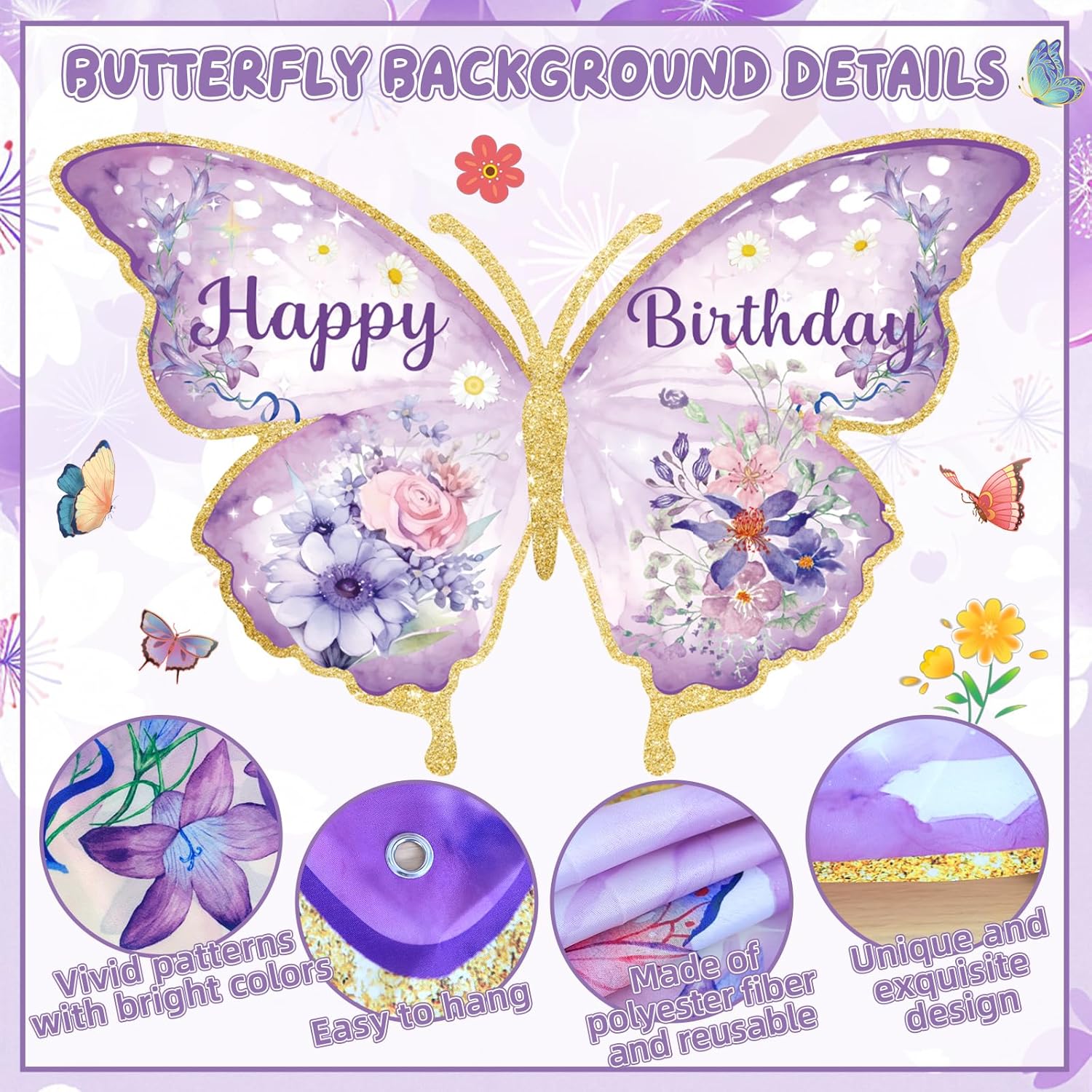Decorações de Aniversário Borboleta Bluegogo Kit Festa Roxa 3 Decorações de Aniversário Borboleta Bluegogo Kit Festa Roxa - Imagem 3