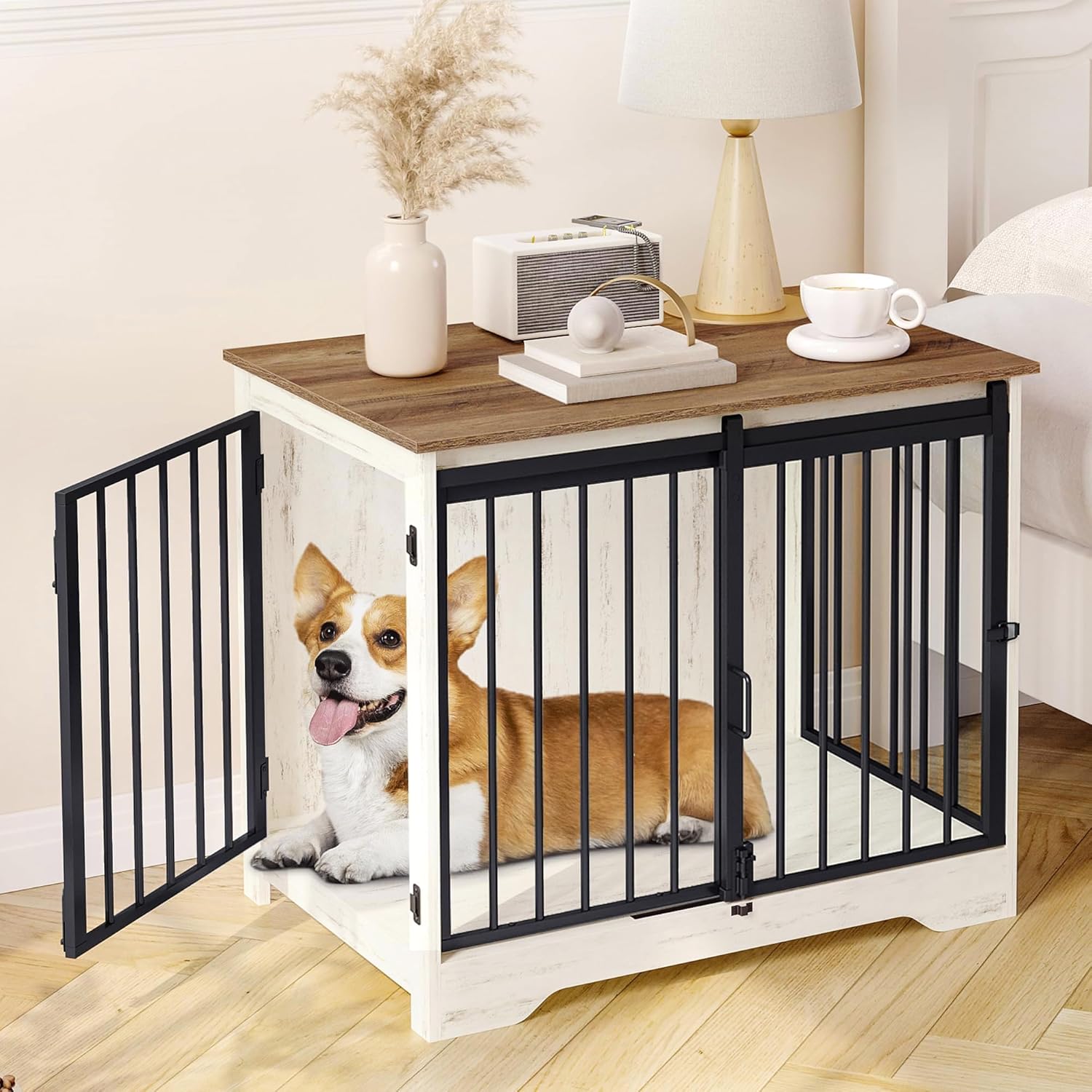 Gaiola para Cachorro Hzuaneri de Madeira com Porta de Celeiro 1 Gaiola para Cachorro Hzuaneri de Madeira com Porta de Celeiro